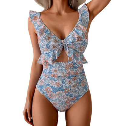 🏖️Summer Hot Sale 50% OFF🌊 Aqua Eve Women’s Tummy-Control One-Piece Swimsuit🩱Flattering V-Neck🩱Ruched Slimming Design🌸Elegant Ruffle & Chic Cut-Out 💕