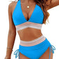 🏖️LAST DAY SALE – ONLY ￡13.99!!🔥💓High Waisted Tummy Control Color Block Bikini Set With Free Sunglass🕶️
