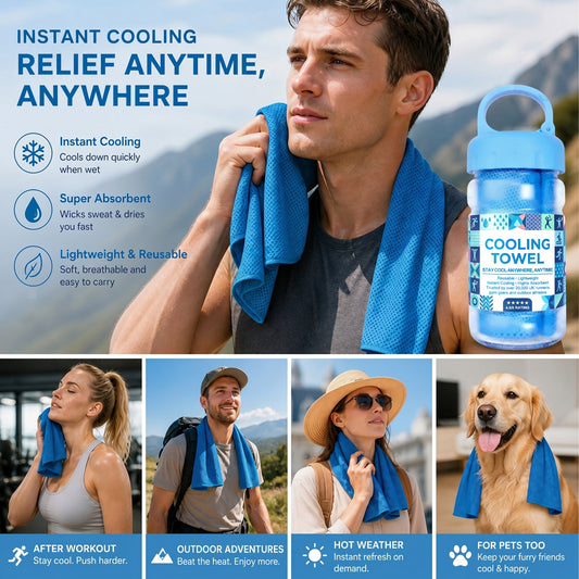 ❄️⏰Last Day Buy 1 Get 1 Free :Each Only ￡3.49‼️☀️Cold Sweat Towel You Can Use Anywhere, Anytime! Reusable Soft Absorbent Cooling Portable