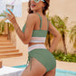 🏖️LAST DAY SALE – ONLY ￡13.99!!🔥💓High Waisted Tummy Control Color Block Bikini Set With Free Sunglass🕶️