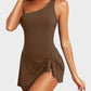 💗👙LAST DAY SALE 60% OFF: ONLY £13.99!!⚡50K+ SOLD💕🏖️Women's One Piece Swim Dress One Shoulder Swimsuit With Skirt🩱