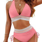 🏖️LAST DAY SALE – ONLY ￡13.99!!🔥💓High Waisted Tummy Control Color Block Bikini Set With Free Sunglass🕶️