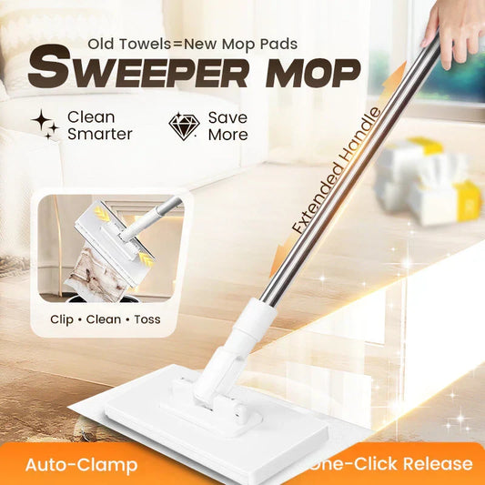 ⏳Time-Limited Special Price: ￡9.99!!⏰Extendable Telescopic Disposable Flat Clip Mop, 360° Swivel Lightweight Floor Mop