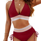 🏖️LAST DAY SALE – ONLY ￡13.99!!🔥💓High Waisted Tummy Control Color Block Bikini Set With Free Sunglass🕶️