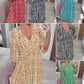 🏖️LAST DAY SALE – ONLY ￡14.99‼️👗Women's Bohemian Casual Print V-neck Waist Wrap Long Dress