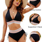 🏖️LAST DAY SALE – ONLY ￡13.99!!🔥💓High Waisted Tummy Control Color Block Bikini Set With Free Sunglass🕶️