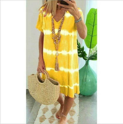 💥🌈2026 Summer Hot Sale 50% OFF: Only ￡14.99‼️ 👗Tie-Dye Striped Short Sleeve T-Shirt Dress✨Soft Flowy Loose Mini Dress Casual Holiday Sundress For Women