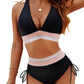 🏖️LAST DAY SALE – ONLY ￡13.99!!🔥💓High Waisted Tummy Control Color Block Bikini Set With Free Sunglass🕶️