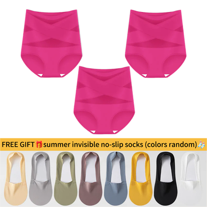 ⏰💖Last Day-Buy 1 Get 3 Packs:Only £11.99‼️💖Plus-Size High-Waist Cross Tummy Control Panties✨