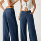 💓Summer Hot Sale 50% OFF⚡50K+ SOLD!!💕Women's Cotton Linen Palazzo Pants Summer Flowy Wide Straight Leg Beach Trousers With Pocket Casual Solid Color Soft Elastic High Waist Lounge Pants💐