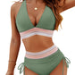 🏖️LAST DAY SALE – ONLY ￡13.99!!🔥💓High Waisted Tummy Control Color Block Bikini Set With Free Sunglass🕶️