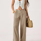 💓Summer Hot Sale 50% OFF⚡50K+ SOLD!!💕Women's Cotton Linen Palazzo Pants Summer Flowy Wide Straight Leg Beach Trousers With Pocket Casual Solid Color Soft Elastic High Waist Lounge Pants💐