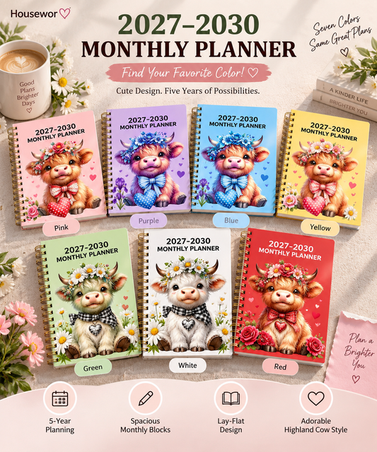 ⏰📅 LAST DAY SALE ONLY￡7.99!! 🐮2026–2030 Monthly Planner✨Cute Highland Cow 5-Year Calendar | Large Monthly Blocks for Long-Term Planning