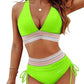🏖️LAST DAY SALE – ONLY ￡13.99!!🔥💓High Waisted Tummy Control Color Block Bikini Set With Free Sunglass🕶️