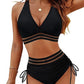 🏖️LAST DAY SALE – ONLY ￡13.99!!🔥💓High Waisted Tummy Control Color Block Bikini Set With Free Sunglass🕶️
