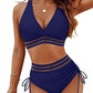 🏖️LAST DAY SALE – ONLY ￡13.99!!🔥💓High Waisted Tummy Control Color Block Bikini Set With Free Sunglass🕶️