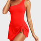 💗👙LAST DAY SALE 60% OFF: ONLY £13.99!!⚡50K+ SOLD💕🏖️Women's One Piece Swim Dress One Shoulder Swimsuit With Skirt🩱