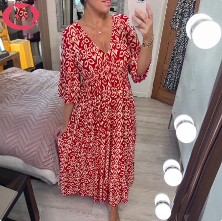 🏖️LAST DAY SALE – ONLY ￡14.99‼️👗Women's Bohemian Casual Print V-neck Waist Wrap Long Dress