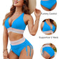 🏖️LAST DAY SALE – ONLY ￡13.99!!🔥💓High Waisted Tummy Control Color Block Bikini Set With Free Sunglass🕶️