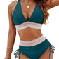 🏖️LAST DAY SALE – ONLY ￡13.99!!🔥💓High Waisted Tummy Control Color Block Bikini Set With Free Sunglass🕶️