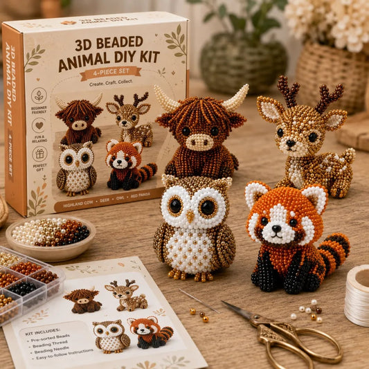 🏆Limited Time Sale 49% OFF：Only￡10.99!!🧵✨Petite 3D Beaded Animal Craft Kit🐾DIY Handmade Bead Art Toy Gift For Kids