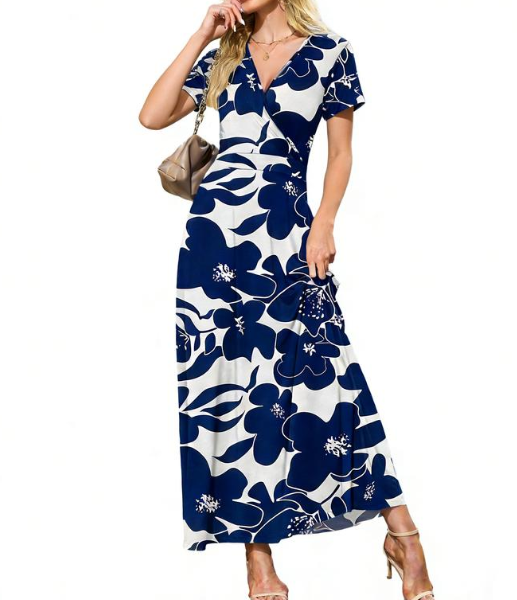 👗Summer Hot Sale 50% OFF: Only £14.99!!💥🌈 Women's V neck Ankle Length Floral Print Beach Long Flowy  Maxi Dress with Pockets🎀