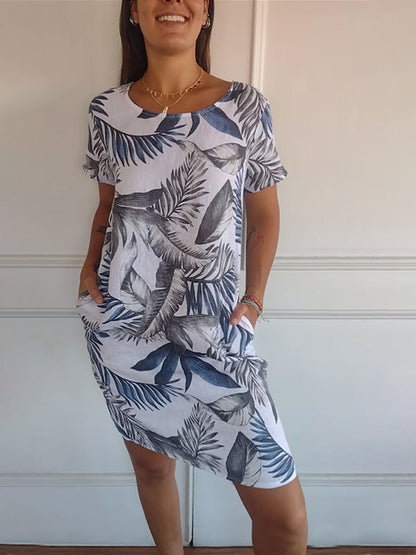 🍃LAST DAY SPECIAL PRICE ￡14.99⚡50K+ SOLD💕👗Casual Printed Dress with Pockets✨Soft Loose Midi Sundress With Side Pockets Beach Holiday Commute Outfit UK🇬🇧 | Free Smile Face Necklace Gift🎁