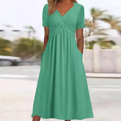 🌴☀️Summer Hot Sale 50% OFF👗💃Women’s V-Neck Short Sleeve Long Dresses✨Soft Flowy Maxi Sundress For Beach Holiday Date Daily Casual🇬🇧