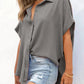 ⏳2026 Summer Hot Sale 60% OFF: Only £13.99!!💥👚Women's Casual V Neck Button Down Shirts Solid Short Sleeve Blouses💐Soft Breathable Basic Shirt For Office Holiday Daily Outfit🇬🇧