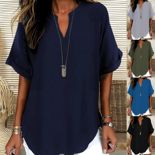 🔥SUMMER HOT SALE £11.99!!💥50K+ SOLD‼️👕Fashion Loose Solid Color Short Sleeve Top☁️Soft Breathable Basic Tee All-Match Casual Blouse For Commute Holiday UK🇬🇧