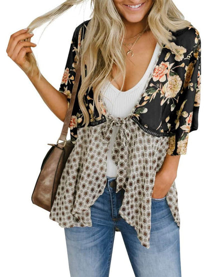⏳LAST DAY: only £11.99 💕🔥Women's Floral Kimono Ruffle Sleeve Tie Cardigans Flowy Boho Loose Cover Ups