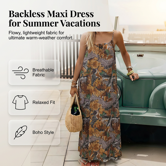 🔥💗LAST DAY SALE 60% OFF⚡50K+ SOLD🪞✨Backless Spaghetti Strap Maxi Dress👗Women Summer Lightweight Flowy Long Dress For Beach Vacation Evening Party UK Stock