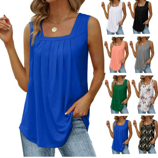 🏖️SUMMER HOT SALE £10.99!!💥50K+ SOLD!👕Women's Square Neck Sleeveless Vest T-Shirt✨Soft Stretchy Basic Camisole All-Match Daily Commute Holiday Outfit🇬🇧
