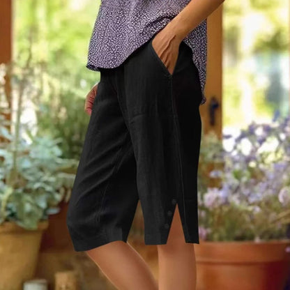 🏆LAST DAY SALE – ONLY ￡10.99!!🔥🌿Casual Solid Capri Pants With Pockets👖Loose Fit Split Hem Daily Walking Trousers