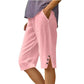 🏆LAST DAY SALE – ONLY ￡10.99!!🔥🌿Casual Solid Capri Pants With Pockets👖Loose Fit Split Hem Daily Walking Trousers