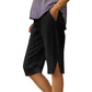 🏆LAST DAY SALE – ONLY ￡10.99!!🔥🌿Casual Solid Capri Pants With Pockets👖Loose Fit Split Hem Daily Walking Trousers