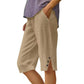 🏆LAST DAY SALE – ONLY ￡10.99!!🔥🌿Casual Solid Capri Pants With Pockets👖Loose Fit Split Hem Daily Walking Trousers