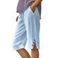 🏆LAST DAY SALE – ONLY ￡10.99!!🔥🌿Casual Solid Capri Pants With Pockets👖Loose Fit Split Hem Daily Walking Trousers