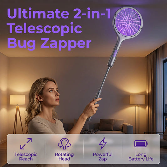 🦟SUMMER HOT SALE 50% OFF!💥50K+ SOLD✨Household Pest Control Hot Sale🪰Extendable Electric Fly Swatter🔋USB Rechargeable Long Telescopic Handle Bug Zapper For Mosquito Fly Moth Indoor Outdoor🇬🇧