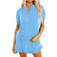 🔥🚀HOT NEW ARRIVAL!!🏆2026 Summer Women 2-Piece Ribbed Knit Outfit, Half-Zip Pocket Top & High Waist Ruffle Mini Skirt👍👗