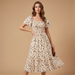 🌼Summer Hot Sale– ONLY ￡18.99!!🔥🌸Square Neck Floral Midi Dress✨Smocked Bust Tiered Flowy Skirt Romantic Holiday Outfit