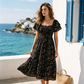 🌼Summer Hot Sale– ONLY ￡18.99!!🔥🌸Square Neck Floral Midi Dress✨Smocked Bust Tiered Flowy Skirt Romantic Holiday Outfit