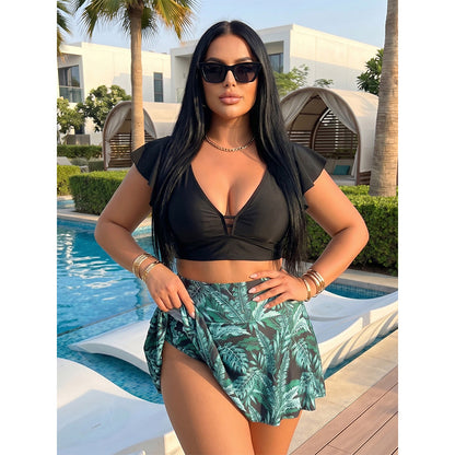 🏖️Summer Hot Sale 50% OFF🌊Women's Tropical Print Two-Piece Skirted Swimsuit👙🌴❤️