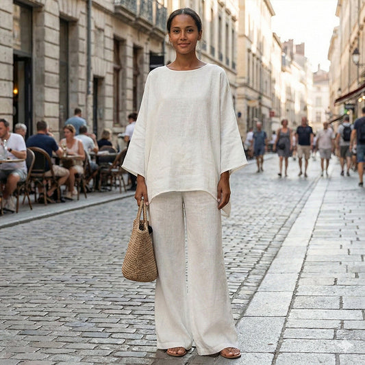 🌞Sommerangebot 50 % Rabatt😍Women's Relaxed Co-ord Set – Loose-Fit Shirt & Wide-Leg Trousers 🌿☁️  Soft, Comfortable & Stylish • Perfect for Daily & Holiday Wear
