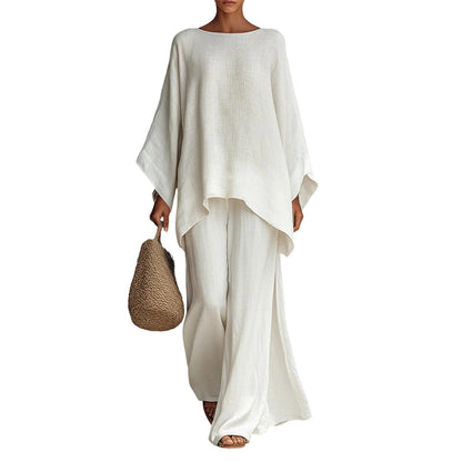 🌞Sommerangebot 50 % Rabatt😍Women's Relaxed Co-ord Set – Loose-Fit Shirt & Wide-Leg Trousers 🌿☁️  Soft, Comfortable & Stylish • Perfect for Daily & Holiday Wear
