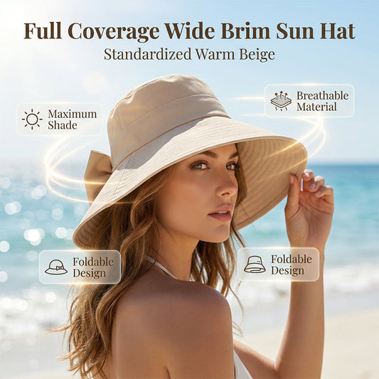 ⏳Summer Hot Sale – Only ￡12.99!!🔥💐 Women's Bowknot Wide Brim Sun Protective Hat👒 – Oversized wide brim blocks UV rays, delicate bow decor, ideal for beach, travel & outdoor walking✨