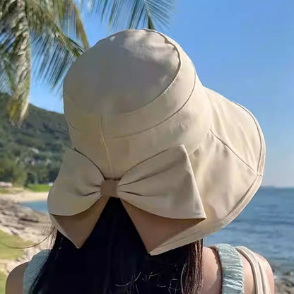 ⏳Summer Hot Sale – Only ￡12.99!!🔥💐 Women's Bowknot Wide Brim Sun Protective Hat👒 – Oversized wide brim blocks UV rays, delicate bow decor, ideal for beach, travel & outdoor walking✨