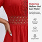 👗LAST DAY SALE 60% OFF⚡50K+ SOLD💕🪞Chic V-Neck Dress with Lace Cutout Details✨Soft Hollow Lace Splicing Midi Dress For Date Wedding Guest Party💐
