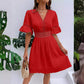 👗LAST DAY SALE 60% OFF⚡50K+ SOLD💕🪞Chic V-Neck Dress with Lace Cutout Details✨Soft Hollow Lace Splicing Midi Dress For Date Wedding Guest Party💐