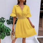 👗LAST DAY SALE 60% OFF⚡50K+ SOLD💕🪞Chic V-Neck Dress with Lace Cutout Details✨Soft Hollow Lace Splicing Midi Dress For Date Wedding Guest Party💐